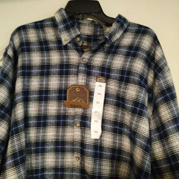 New Mountain Ridge Navy Blue Flannel Long Sleeve Button Down Shirt Men's 2XL - Picture 2 of 2